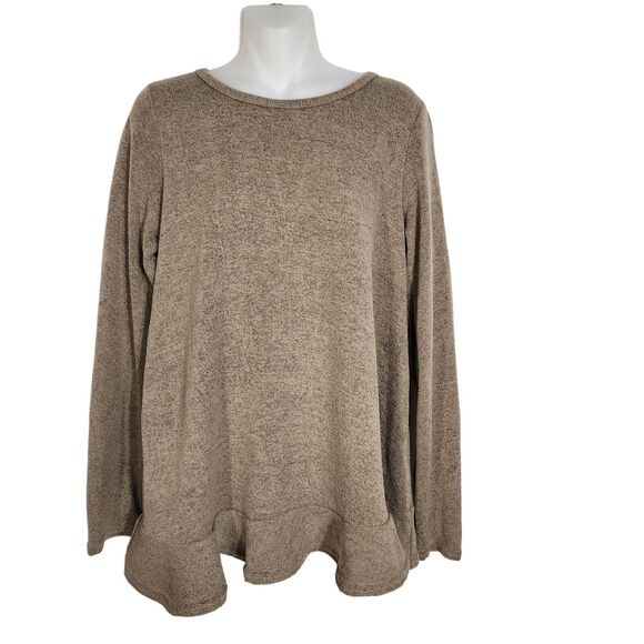 Easel Los Angeles Womens Sweater Size Medium Pullover Tunic Tan Knit Ruffle Hem - Picture 1 of 9